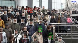 A promotional picture shows NEC&rsquo;s NeoFace facial recognition technology.