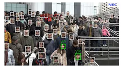A promotional picture shows NEC’s NeoFace facial recognition technology.