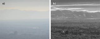 Images of Utah&apos;s Salt Lake Valley captured in visible light (left) and shortwave infrared (SWIR; right) illustrate how SWIR imaging can cut through haze.