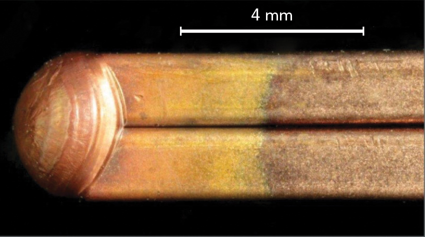 FIGURE 4. A hairpin weld, showing no spatter or porosity, was performed using a stationary FL-ARM beam, reducing cycle time per weld by up to 30% over beam wobble methods.