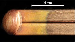 FIGURE 4. A hairpin weld, showing no spatter or porosity, was performed using a stationary FL-ARM beam, reducing cycle time per weld by up to 30% over beam wobble methods. FIGURE 4. A hairpin weld, showing no spatter or porosity, was performed using a stationary FL-ARM beam, reducing cycle time per weld by up to 30% over beam wobble methods.