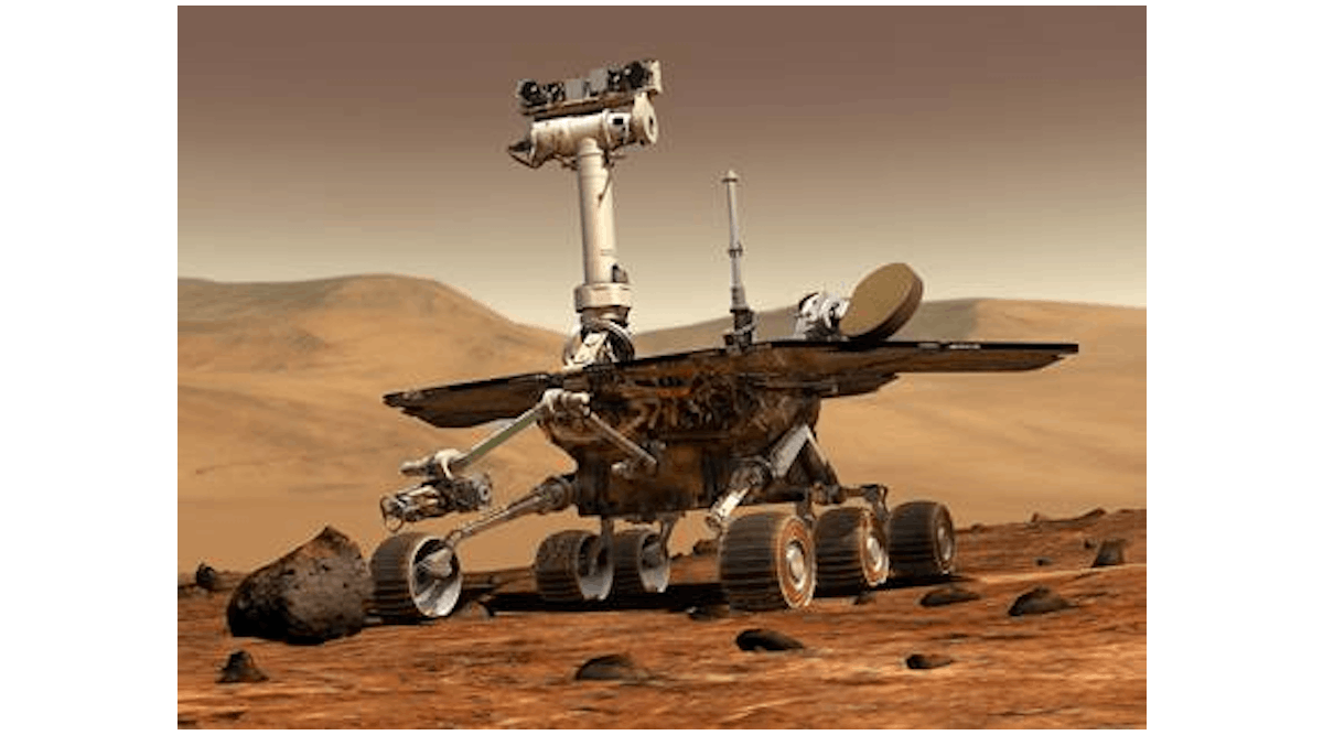 An artist&apos;s concept shows a rover on Mars