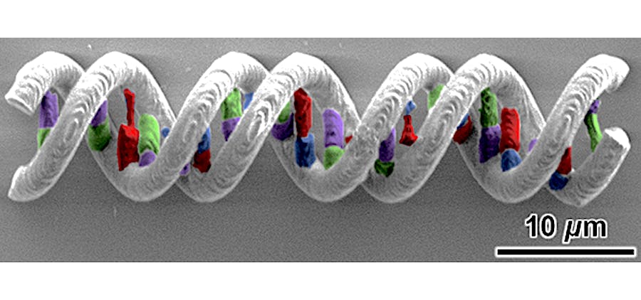 This DNA-type structure was laser-printed from five different materials.