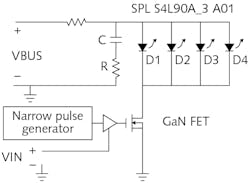 FIGURE 3. An enhanced resonant mode circuit is used to drive the four-channel lasers. FIGURE 3. An enhanced resonant mode circuit is used to drive the four-channel lasers.