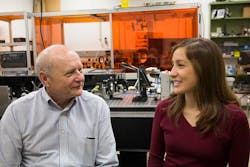 James C. Wyant with Maria Ruiz in 2014, a first-year graduate student at the College of Optical Sciences, who that year received a Louise Wyant Memorial Scholarship in Optical Sciences. James Wyant and his family are now contributing $2 million and SPIE $500,000 to an educational-funding initiative for optics and photonics.