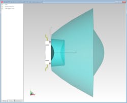 FIGURE 3. A TIR hybrid lens for illumination is shown after optimization by TracePro. The optimization boosted the luminous intensity at the center of the illumination pattern from about 63 to about 93 candelas over an earlier manual optimization. FIGURE 3. A TIR hybrid lens for illumination is shown after optimization by TracePro. The optimization boosted the luminous intensity at the center of the illumination pattern from about 63 to about 93 candelas over an earlier manual optimization.