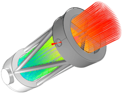 FIGURE 4. A Newtonian telescope design is subjected to Multiphysics simulation of gravitational forces and their effects on the optics. Similar simulations can be done on designs of illumination optics subjected to light-based thermal effects on refractive index and mechanical deformations. FIGURE 4. A Newtonian telescope design is subjected to Multiphysics simulation of gravitational forces and their effects on the optics. Similar simulations can be done on designs of illumination optics subjected to light-based thermal effects on refractive index and mechanical deformations.