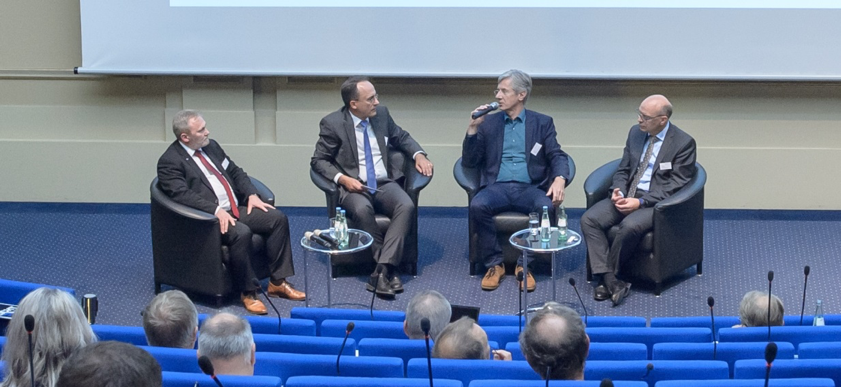 A panel discussion on funding strategies in Germany and Europe (From left to right: Markus Safaricz, Andreas Tho&szlig;, Frank Schlie, Werner Steinh&ouml;gl.