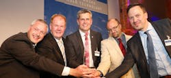Representatives from Laserline (Mülheim-Kärlich, Germany), Saueressig (Vreden, Germany), and Talens Systems (Elgoibar, Spain), the 2018 finalists of the International Laser Technology Congress. Representatives from Laserline (Mülheim-Kärlich, Germany), Saueressig (Vreden, Germany), and Talens Systems (Elgoibar, Spain), the 2018 finalists of the International Laser Technology Congress.