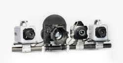 FIGURE 4. The 3D imaging system uses two high-speed visible cameras (left and right), an additional LWIR camera (third from left) acquires thermal data, and the GOBO illuminator is the unit second from the left. FIGURE 4. The 3D imaging system uses two high-speed visible cameras (left and right), an additional LWIR camera (third from left) acquires thermal data, and the GOBO illuminator is the unit second from the left.