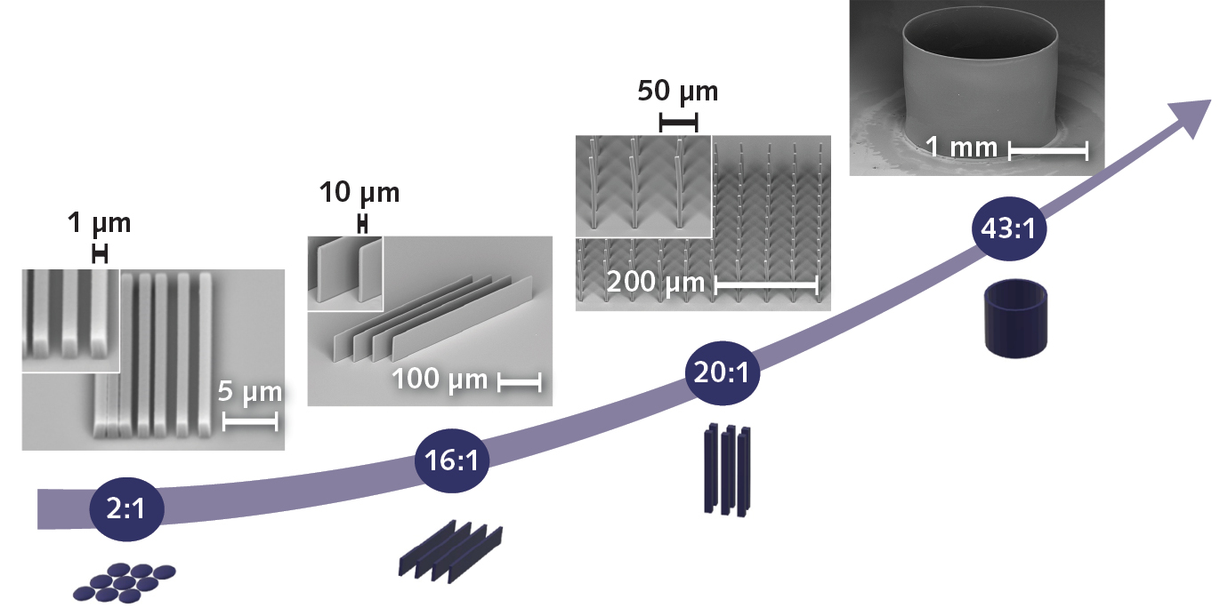 ±×¸² 2. 2 : 1¿¡¼ 43 : 1±îÁö HP3DP¿¡ ÀÇÇØ ½ÇÇö µÈ ¼·Î ´Ù¸¥ °í Á¾È¾ºñ (HAR) ±¸Á¶°¡ Ç¥½ÃµË´Ï´Ù. HP3DP´Â ¹Ð¸®¹ÌÅÍ¿¡¼ ¼¾Æ¼¹ÌÅÍ ¹üÀ§ÀÇ °øÄª ³ôÀÌ·Î ³ôÀº Á¾È¾ºñ·Î ±¸Á¶¹°À» »ý»êÇÒ ¼ö ÀÖ½À´Ï´Ù.