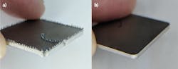 FIGURE 2. An example of dross and recast on the underside due to improper laser parameters, cutting speed, and gas pressure (a) compared to an optimized process and its cut edge quality (b).