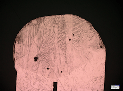 The AI-1500 high-brightness blue laser enabled a weld of two 1.5 x 3 mm hairpins showing low to no defects at 1.2 kW. The AI-1500 high-brightness blue laser enabled a weld of two 1.5 x 3 mm hairpins showing low to no defects at 1.2 kW.