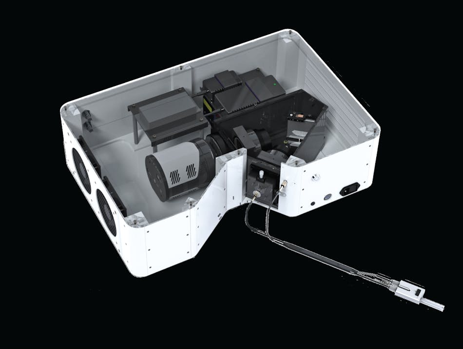 FIGURE 4. A fully integrated bio-Raman system includes a spectrograph, detector, laser, sample chamber, and software. It also provides ports to connect optical fibers.