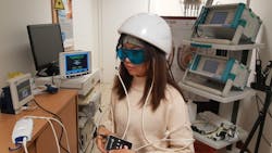 A photobiomodulation helmet that emits about 15 W of light at an 810 nm wavelength is put to the test. A photobiomodulation helmet that emits about 15 W of light at an 810 nm wavelength is put to the test.