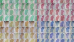 Atomically thin semiconductor (MoS2 monolayers, lateral dimension of each panel around 1 cm, wafer thickness of only about 0.7 nm) monolayers were obtained from layer-by-layer exfoliation of a MoS2 single crystal using the gold tape method. Images have been Photoshop-processed for artistic appeal. Atomically thin semiconductor (MoS2 monolayers, lateral dimension of each panel around 1 cm, wafer thickness of only about 0.7 nm) monolayers were obtained from layer-by-layer exfoliation of a MoS2 single crystal using the gold tape method. Images have been Photoshop-processed for artistic appeal.