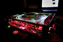 Shown is the concussion-detecting laser setup. Shown is the concussion-detecting laser setup.