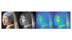 Draper has developed numerous hardware and software systems to support autonomous vehicle lidar. In addition to a new single-photon detector, Draper’s Hemera system can image using very few laser pulses. Compared to the original ‘Girl with a Pearl Earring’ image, Hemera lidar is shown using 100 laser pulses per pixel in greyscale, using a single laser pulse per pixel, and finally using 100 laser pulses per pixel (left to right).
