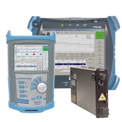 FIGURE 1. EXFO’s FTB-7300E FTTx PON/MDU OTDR module, housed in either the FTB-200 compact platform or the FTB-500 platform, plots fiber attenuation through splitters with port counts up to 1 × 64. With a dynamic range up to 39 dB, this OTDR offers a single-mode live testing port for in-service troubleshooting and locates closely spaced events thanks to its 0.8 m dead zones. FIGURE 1. EXFO’s FTB-7300E FTTx PON/MDU OTDR module, housed in either the FTB-200 compact platform or the FTB-500 platform, plots fiber attenuation through splitters with port counts up to 1 × 64. With a dynamic range up to 39 dB, this OTDR offers a single-mode live testing port for in-service troubleshooting and locates closely spaced events thanks to its 0.8 m dead zones.