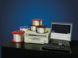 FIGURE 3. The 8000 Production and Laboratory OTDR from Photon Kinetics provides high-performance measurement capability for fiber and cable manufacturing and R&D for singlemode, multimode, and specialty fibers. The 8000 is designed specifically for testing typical bare fiber and cabled fiber lengths and features up to eight wavelengths, automated directional switching, and manufacturing-specific data-analysis capability. The newest 8000 OTDR model enables measurement of fiber lengths up to 65 km with the same resolution and accuracy as current models. FIGURE 3. The 8000 Production and Laboratory OTDR from Photon Kinetics provides high-performance measurement capability for fiber and cable manufacturing and R&D for singlemode, multimode, and specialty fibers. The 8000 is designed specifically for testing typical bare fiber and cabled fiber lengths and features up to eight wavelengths, automated directional switching, and manufacturing-specific data-analysis capability. The newest 8000 OTDR model enables measurement of fiber lengths up to 65 km with the same resolution and accuracy as current models.