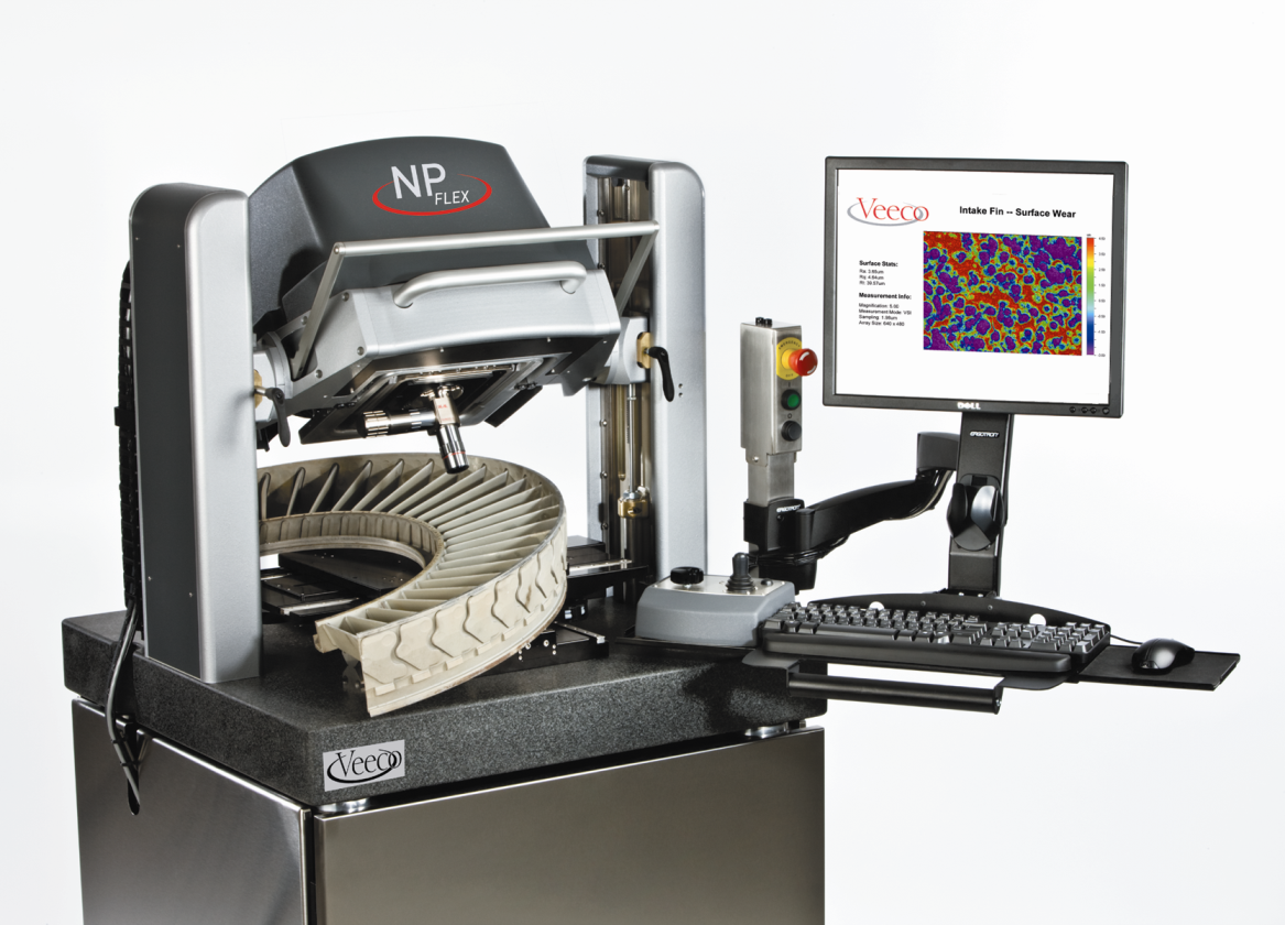 FIGURE 1. Veeco's NPFlex white-light interferometer provides noncontact 3-D areal surface characterization with subnanometer vertical resolution at every pixel for large samples, designed to complement measurements made with a CMM tool.