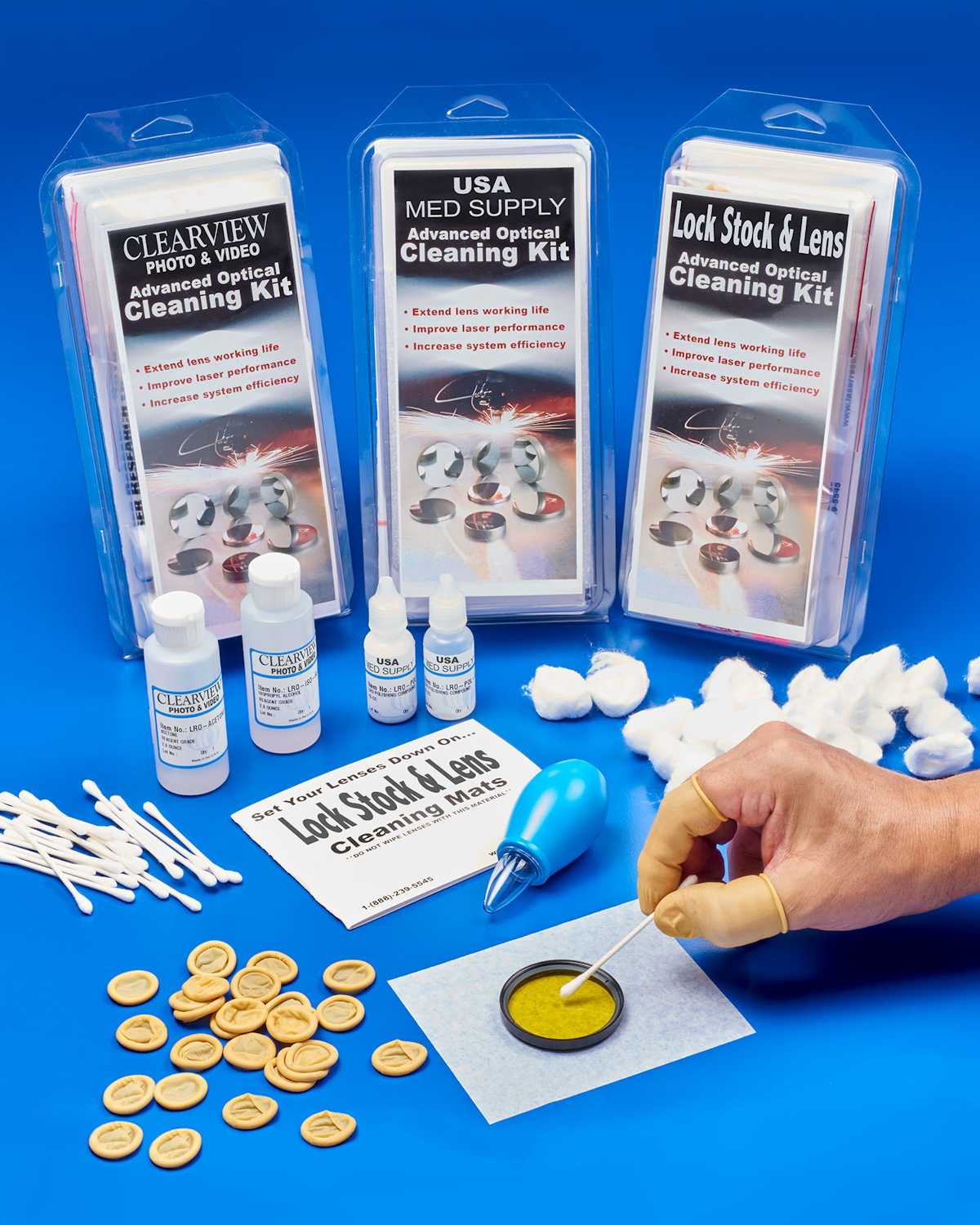 Optical cleaning kit from Laser Research Optics cleans most lens types