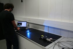 FIGURE 2. This blue (488 nm) emitting fiber laser serves as an argon-ion laser replacement; its short frequency-doubled wavelength is made possible by a specialty fiber used in the fundamental IR fiber laser that extends the ytterbium (Yb) gain bandwidth down to 976 nm. FIGURE 2. This blue (488 nm) emitting fiber laser serves as an argon-ion laser replacement; its short frequency-doubled wavelength is made possible by a specialty fiber used in the fundamental IR fiber laser that extends the ytterbium (Yb) gain bandwidth down to 976 nm.