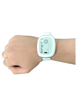 FIGURE 3. The FET 1 is a prototype wearable health monitoring device with Bluetooth connection by Aston Medical Technologies. FIGURE 3. The FET 1 is a prototype wearable health monitoring device with Bluetooth connection by Aston Medical Technologies.