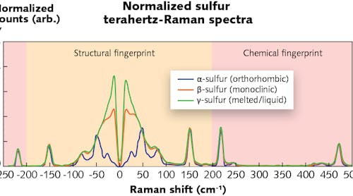 The low-frequency (terahertz) portion of the Raman spectrum of sulfur shows dramatic differences between the different phases.