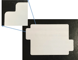 FIGURE 5. A full-profile cut polyethylene Li:ion battery separator film using a Spectra-Physics Talon UV nanosecond laser. FIGURE 5. A full-profile cut polyethylene Li:ion battery separator film using a Spectra-Physics Talon UV nanosecond laser.