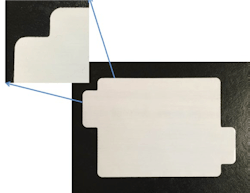 FIGURE 5. A full-profile cut polyethylene Li:ion battery separator film using a Spectra-Physics Talon UV nanosecond laser.
