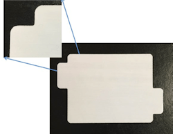 FIGURE 5. A full-profile cut polyethylene Li:ion battery separator film using a Spectra-Physics Talon UV nanosecond laser. FIGURE 5. A full-profile cut polyethylene Li:ion battery separator film using a Spectra-Physics Talon UV nanosecond laser.