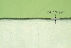 FIGURE 4. Optical micrograph of a 20-µm-thick microporous polyethylene film cut with a Spectra-Physics Talon high-power UV nanosecond laser. FIGURE 4. Optical micrograph of a 20-µm-thick microporous polyethylene film cut with a Spectra-Physics Talon high-power UV nanosecond laser.