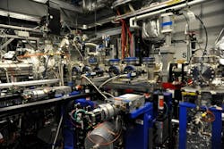 FIGURE 4. Inside one of six &apos;hutches&apos; at the SLAC FEL where the FEL output is used in various experiments, including pump-probe studies that also use ultrafast laser pulses.