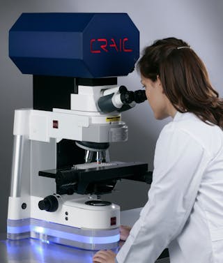 FIGURE 1. A microspectrophotometer integrates a microscope and a spectrophotometer for broad coverage in the ultraviolet-visible-infrared region.