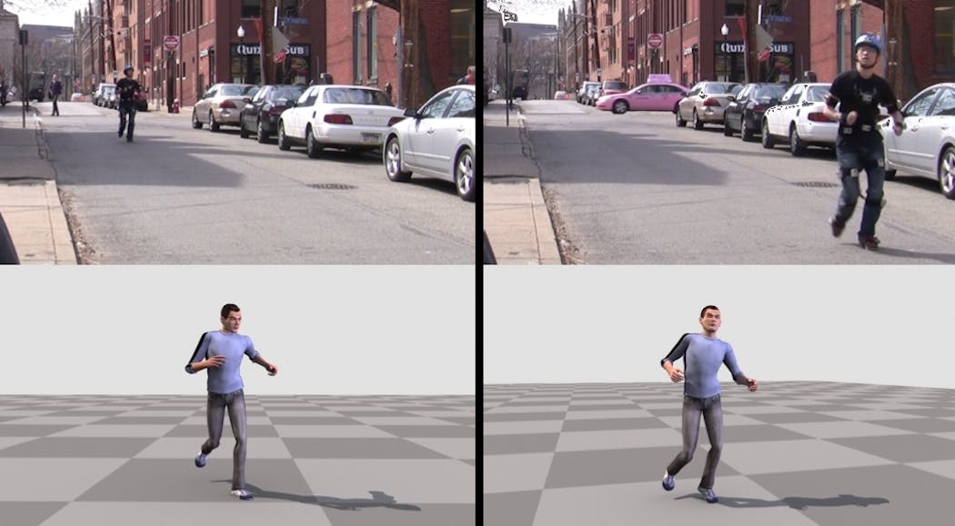 FIGURE 1. A wearable camera harness allows a person&rsquo;s motions&mdash;even rapid ones, like running&mdash;to be captured outside, even as the person traverses great distances.