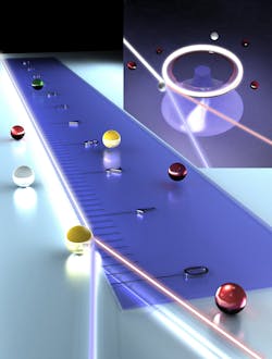 FIGURE 3. An erbium-doped glass-on-silicon microring-resonator laser created using the sol-gel method can detect and count hundreds of nanoparticles that enter its mode field. FIGURE 3. An erbium-doped glass-on-silicon microring-resonator laser created using the sol-gel method can detect and count hundreds of nanoparticles that enter its mode field.