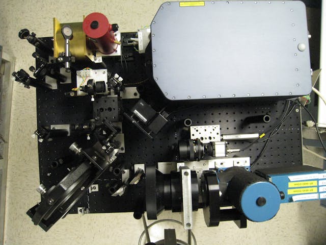 FIGURE 1. A Daylight Solutions MIRcat QCL (upper right) is embedded as the laser source in an experimental apparatus used for conducting standoff IED detection research [1,2].