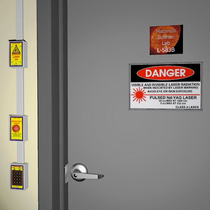 FIGURE 3. The components of a modular laser-interlock system allow the use of surface-track and surface-mount boxes in existing rooms. These modules are configured for a defeatable-access control system to allow authorized laser workers to enter the laser area without tripping the interlock.