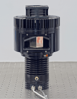 FIGURE 1. A high-capacity Cambridge Technology Lincoln Laser aerostatic-bearing polygonal scanner has a partially evacuated optical chamber. FIGURE 1. A high-capacity Cambridge Technology Lincoln Laser aerostatic-bearing polygonal scanner has a partially evacuated optical chamber.