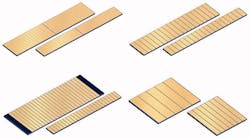 FIGURE 1. These unmounted pump laser-diode chips made by OSRAM Opto Semiconductors include high-power quasi-continuous-wave (QCW) bars (top left), low-fill-factor CW bars (top right), high-power CW bars (bottom left), and tailored mini-bars (bottom right). FIGURE 1. These unmounted pump laser-diode chips made by OSRAM Opto Semiconductors include high-power quasi-continuous-wave (QCW) bars (top left), low-fill-factor CW bars (top right), high-power CW bars (bottom left), and tailored mini-bars (bottom right).