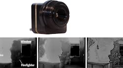 FIGURE 1. DRS’s Image Contrast Enhancement (ICE) algorithm, available on the company’s Tenum 640 (top) and other of its cameras, is based upon the company’s patented Enhanced Multiresolution Local Area Processing (emLAP); DRS says that emLAP stably preserves the maximum visual content throughout the spectrum of the original sensor output with a user-definable degree of detail enhancement (lower images). EmLAP maps wide-dynamic-range sensor data into a clear lower-dynamic-range image sequence with smooth and stable transitions, including between dramatically different scene dynamics and temperature extremes. Notice that in the typical image at left, the firefighter is almost invisible. More details are visible in the low mode at center. In the highly enhanced image at right, many more details are visible, including a building that can be seen through the open window. FIGURE 1. DRS’s Image Contrast Enhancement (ICE) algorithm, available on the company’s Tenum 640 (top) and other of its cameras, is based upon the company’s patented Enhanced Multiresolution Local Area Processing (emLAP); DRS says that emLAP stably preserves the maximum visual content throughout the spectrum of the original sensor output with a user-definable degree of detail enhancement (lower images). EmLAP maps wide-dynamic-range sensor data into a clear lower-dynamic-range image sequence with smooth and stable transitions, including between dramatically different scene dynamics and temperature extremes. Notice that in the typical image at left, the firefighter is almost invisible. More details are visible in the low mode at center. In the highly enhanced image at right, many more details are visible, including a building that can be seen through the open window.