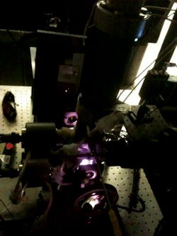 FIGURE 3. First light from a flowing-gas diode-pumped alkali laser at the Air Force Research Laboratory. Military developers expect the flow to remove waste heat without impairing laser performance. FIGURE 3. First light from a flowing-gas diode-pumped alkali laser at the Air Force Research Laboratory. Military developers expect the flow to remove waste heat without impairing laser performance.