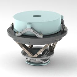 In a computer-generated image, two aspherical EUV mirrors (shown in light blue) in a modified Schwarzschild configuration are shown mounted in their optomechanical structure. A hexapod actuator configuration controls the positions of the mirrors relative to each other. In a computer-generated image, two aspherical EUV mirrors (shown in light blue) in a modified Schwarzschild configuration are shown mounted in their optomechanical structure. A hexapod actuator configuration controls the positions of the mirrors relative to each other.