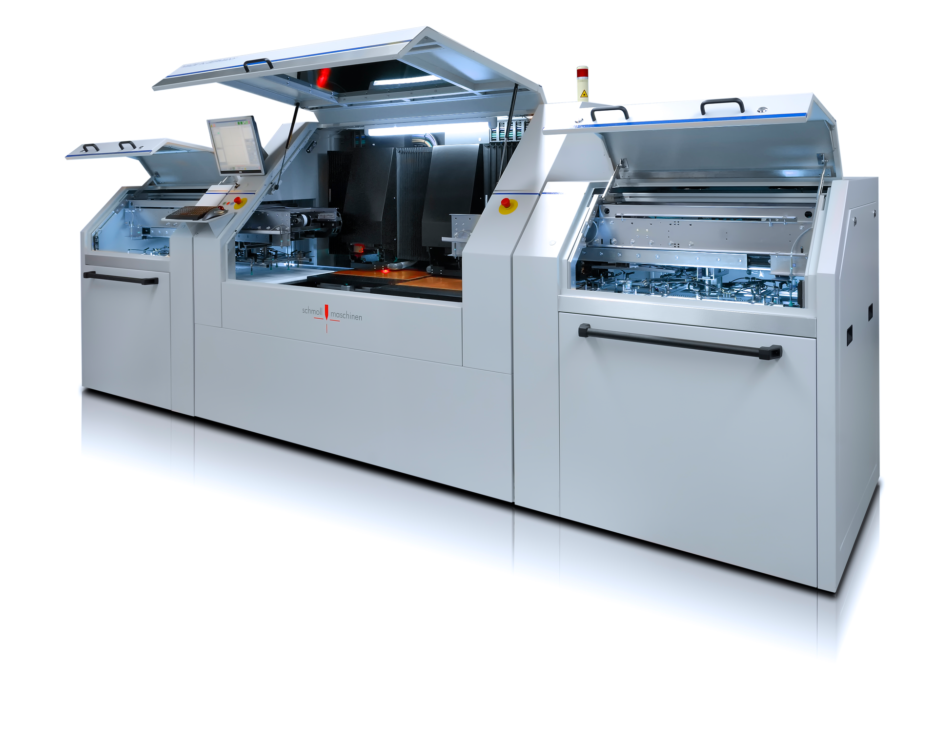 FIGURE 3. The compact footprint of the latest lasers for via drilling enables straightforward integration into high-throughput microvia drilling stations, such as this example from Schmoll Maschinen GmbH.