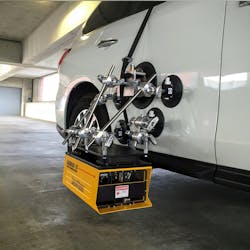 The RoadVista LLG7 laser-scanning road measurement instrument is mounted on a car using vacuum-cup mounting technology originally developed for the motion picture industry. The RoadVista LLG7 laser-scanning road measurement instrument is mounted on a car using vacuum-cup mounting technology originally developed for the motion picture industry.