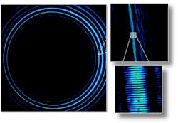 A laser beam in which each photon has an orbital angular momentum (OAM) of 10,010ℏ has a finely detailed pattern consisting of rings divided into tiny segments; such photons can each potentially carry 10,010 times more information than photons with no OAM. To produce this beam, a spiral phase with a number of discontinuities was added to the beam using a diamond-turned mirror with 125 angular segments. A laser beam in which each photon has an orbital angular momentum (OAM) of 10,010ℏ has a finely detailed pattern consisting of rings divided into tiny segments; such photons can each potentially carry 10,010 times more information than photons with no OAM. To produce this beam, a spiral phase with a number of discontinuities was added to the beam using a diamond-turned mirror with 125 angular segments.