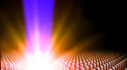 FIGURE 1. The interaction of a femtosecond laser pulse of relativistic intensity with an array of aligned nanowires creates an ultrahigh-energy density (UHED) plasma.