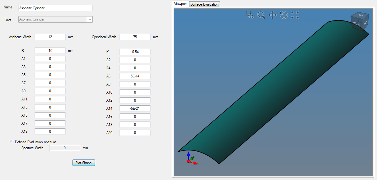 FIGURE 1. The surface definition screen defines the acylinder's surface.