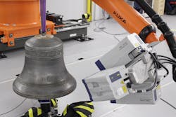 FIGURE 3. A scanning LDV system measures the vibration characteristics of a John Taylor & Co bell. FIGURE 3. A scanning LDV system measures the vibration characteristics of a John Taylor & Co bell.